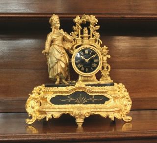 French 19th Century Gilded Mantle Clock.  Movement Overhauled And Running Well