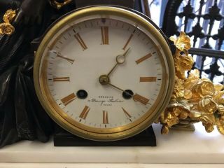 Bronze & Marble French Mantle Clock Stunning 5