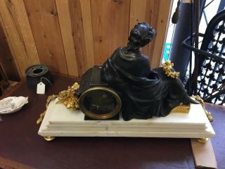 Bronze & Marble French Mantle Clock Stunning 6