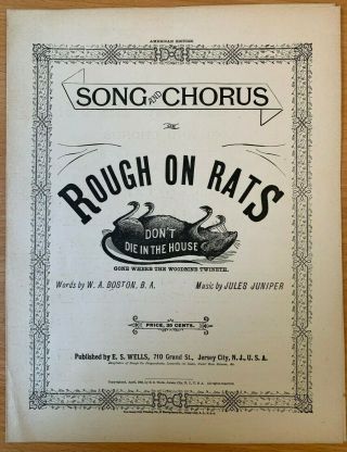 1882 Rat Poison Rare Sheet Music Rough On Rats Patent Quack Medicine Remedies