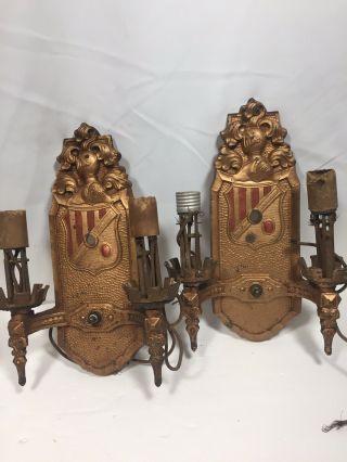 Markel Wall Sconce Pair Spanish Revival Knight Medieval Double Arm Fixtures 11