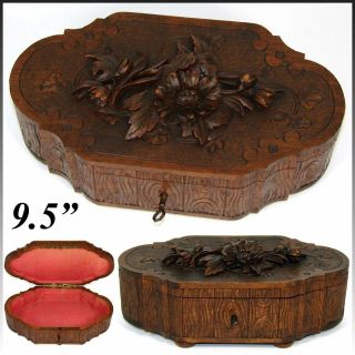 Antique Black Forest Carved 9.  5 " Jewelry Casket,  Box,  Unique Shape & Detail