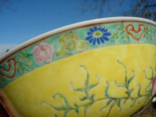 AN ANTIQUE CHINESE YELLOW GROUND FAMILLE ROSE NINE PEACH BOWL,  GUANGXU MK & PD 10