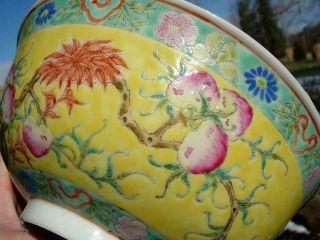 AN ANTIQUE CHINESE YELLOW GROUND FAMILLE ROSE NINE PEACH BOWL,  GUANGXU MK & PD 9