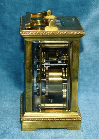 Antique Victorian French Gilt Brass Carriage Alarm Clock with Masked Dial 2