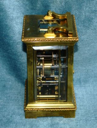 Antique Victorian French Gilt Brass Carriage Alarm Clock with Masked Dial 5