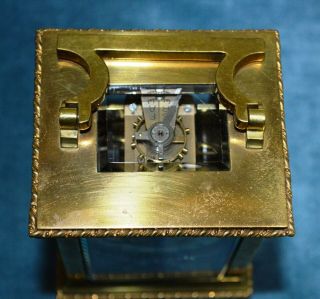 Antique Victorian French Gilt Brass Carriage Alarm Clock with Masked Dial 7