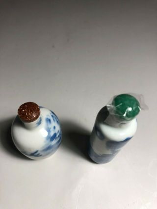 Two Fine Antique Chinese Blue & White Porcelain Snuff Bottles 19th 2