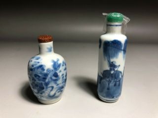 Two Fine Antique Chinese Blue & White Porcelain Snuff Bottles 19th 6