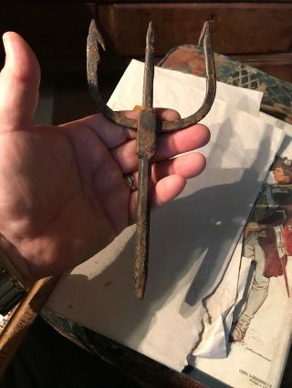 Revolutionary War 18th Century Hand Forged Iron American Fishing Gig 1700’s 10