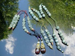 Six Strands Of Antique Chinese Aquamarine Beads & 2 Ruby Drop For Court Necklace