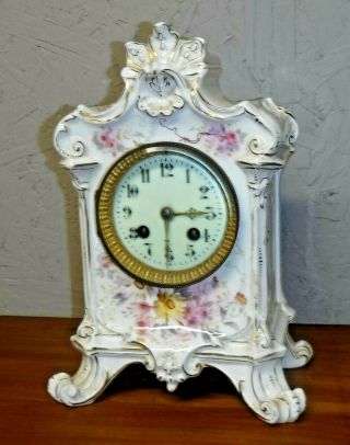 Antique French Fine 8 Day Chime Porcelain Clock Delft Bonn - Style