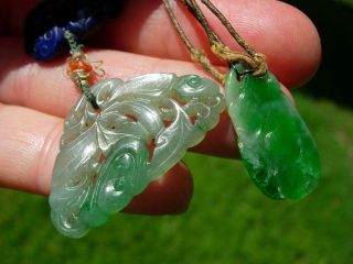 TWO STRINGS OF ANTIQUE CHINESE JADEITE,  RUBY,  CORAL,  LAPIS & SEED PEARL PENDANTS 12