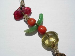 TWO STRINGS OF ANTIQUE CHINESE JADEITE,  RUBY,  CORAL,  LAPIS & SEED PEARL PENDANTS 6