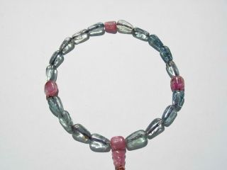 ANTIQUE CHINESE AQUAMARINE,  PINK TOURMALINE,  JADE & SEED PEARL ROSARY BRACELET 2