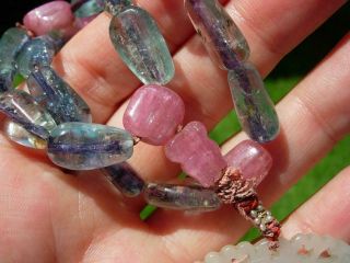 ANTIQUE CHINESE AQUAMARINE,  PINK TOURMALINE,  JADE & SEED PEARL ROSARY BRACELET 9