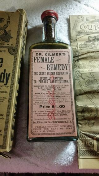 1907 Dr.  Kilmer ' s Female Remedy Wax Full Bottle and Literature 3