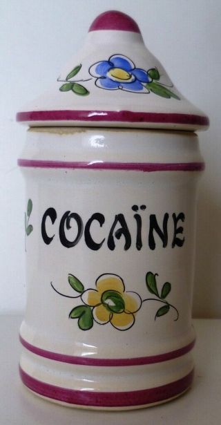 Poison Cocaine Cocain Drug Apothecary Pharmacy Chemist Porcelain Jar Pot Vessel