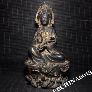 10 " Old China Buddhism Temple Bronze Guanyin Bodhisattva Buddha Statue Sculpture