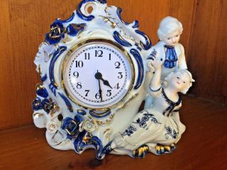 Antique Blue Danube Willow Mantle Wall Clock Lady & Man Dancing Rare ▬ 6/7 ❤️m17