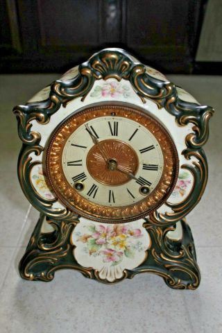 Antique Ansonia Porcelain Mantle Clock Towanda Model Circa 1800 