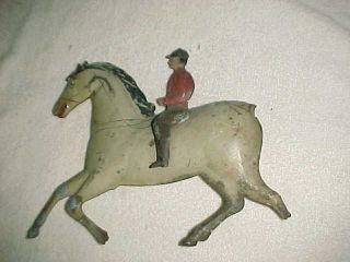 19th Century Sulky Horse And Rider - Hand Painted Tin - Full Bodied Figure