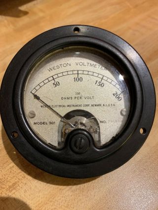 Vintage Antique Weston Voltmeter Model 301 Gauge Meter 0 - 200 Steampunk