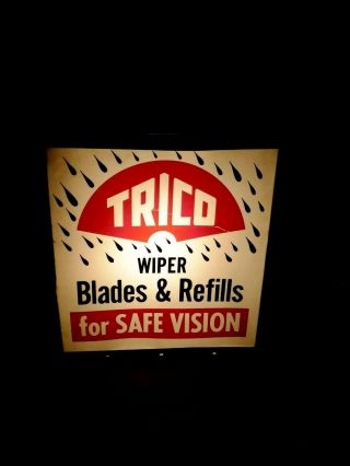 Vintage 50s 60s Trico Lighted Sign Windshield Wiper Gas Oil Sign Service Station
