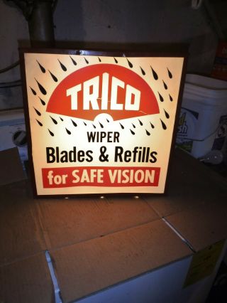 Vintage 50s 60s Trico LIGHTED SIGN Windshield Wiper Gas Oil Sign Service Station 2