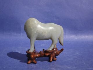 Chinese Jade Horse Wood Stand 4