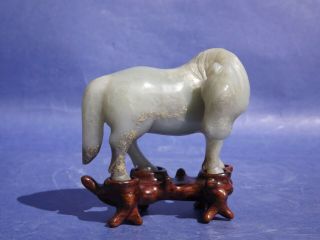 Chinese Jade Horse Wood Stand 7