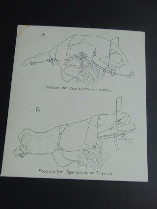 Small Vintage Pen & Ink Drawings / Illustrations On Operating Room Technique