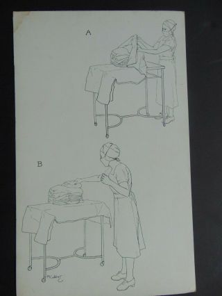 SMALL VINTAGE PEN & INK DRAWINGS / ILLUSTRATIONS on OPERATING ROOM TECHNIQUE 3
