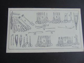 SMALL VINTAGE PEN & INK DRAWINGS / ILLUSTRATIONS on OPERATING ROOM TECHNIQUE 9