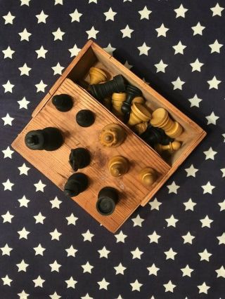 Civil War Era Complete Chess Set With Wood Storage Box Soldier Games