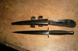 Vintage Fairbairn Sykes British Fighting Dagger Knife And Sheath