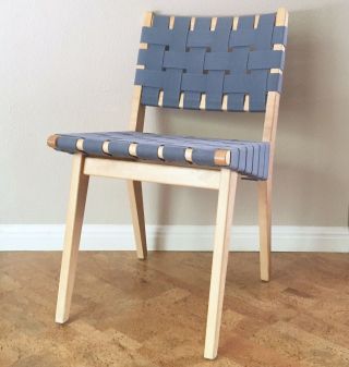 For Stephen Only Knoll Jens Risom Side Chair In Maple Steel Blue Cotton Webbing
