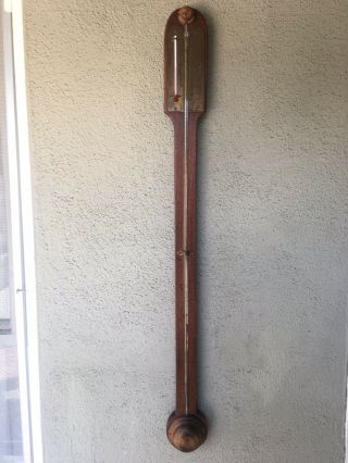 Antique English Mahogany Stick Barometer & Thermometer Ca 1850 Length 35 " 19th C