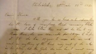 Pre Civil War Slave Document Negro Girl Philadelphia,  Maryland 1852