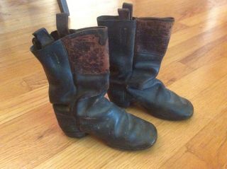 Mid 19th Century Child’s Tall Leather Boots Civil War Era W Brass Toe Bars Sweet 2
