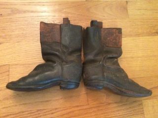 Mid 19th Century Child’s Tall Leather Boots Civil War Era W Brass Toe Bars Sweet 5