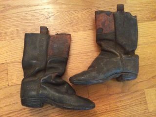 Mid 19th Century Child’s Tall Leather Boots Civil War Era W Brass Toe Bars Sweet 6