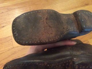 Mid 19th Century Child’s Tall Leather Boots Civil War Era W Brass Toe Bars Sweet 8