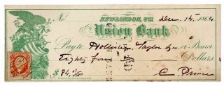 Civil War 1864 Patriotic Check Union Bank Connecticut Fancy