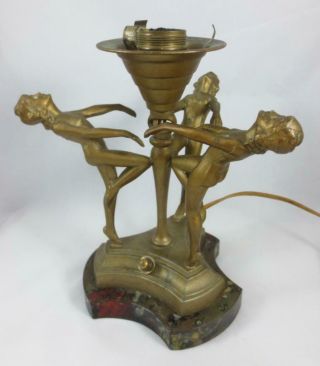 Vintage Art Deco Figural 3 Nude Women Lamp Frankart Style Paint,  Wiring