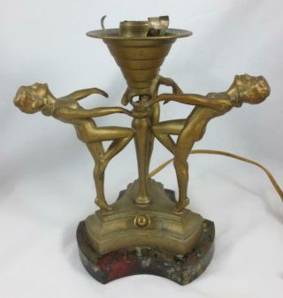 Vintage ART DECO Figural 3 NUDE WOMEN LAMP Frankart Style PAINT,  WIRING 2
