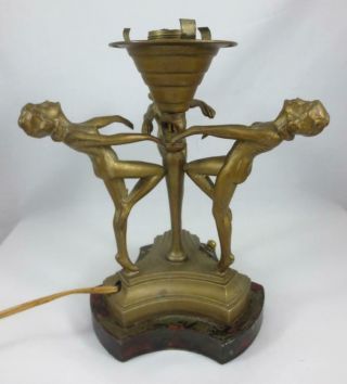 Vintage ART DECO Figural 3 NUDE WOMEN LAMP Frankart Style PAINT,  WIRING 3