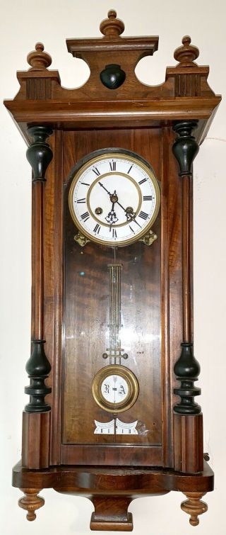 Antique German Vienna Regulator Biedermeier Style 32 " Wall Clock Lenzkirch