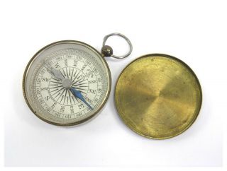 Antique early 20th century brass cased pocket compass English 3
