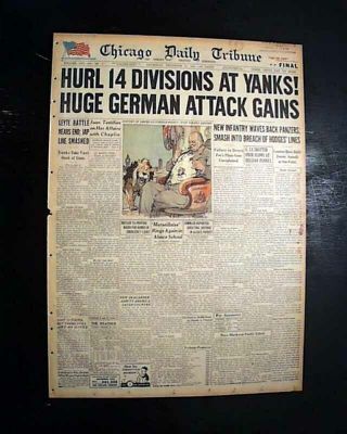 Battle Of The Bulge Starts Nazis Tanks Belgium Invasion 1944 Wwii Old Newspaper